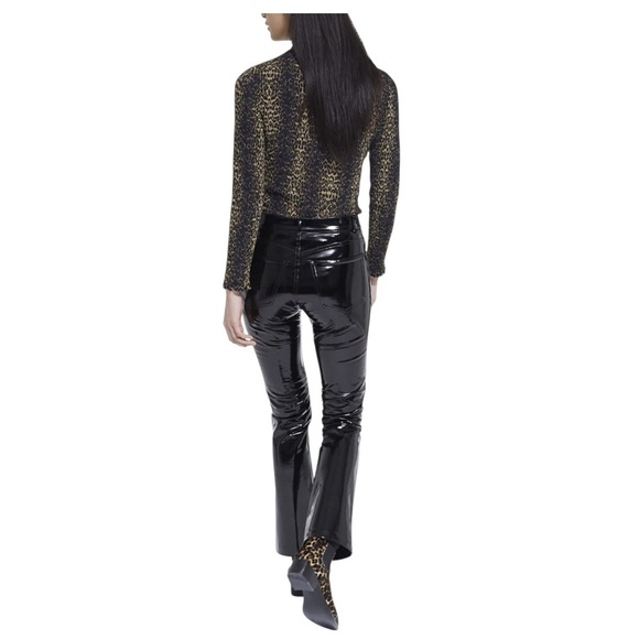 The Kooples 100% vinyl pants black Loose fit High-waisted Flared Patent NWT 27 - Picture 12 of 13